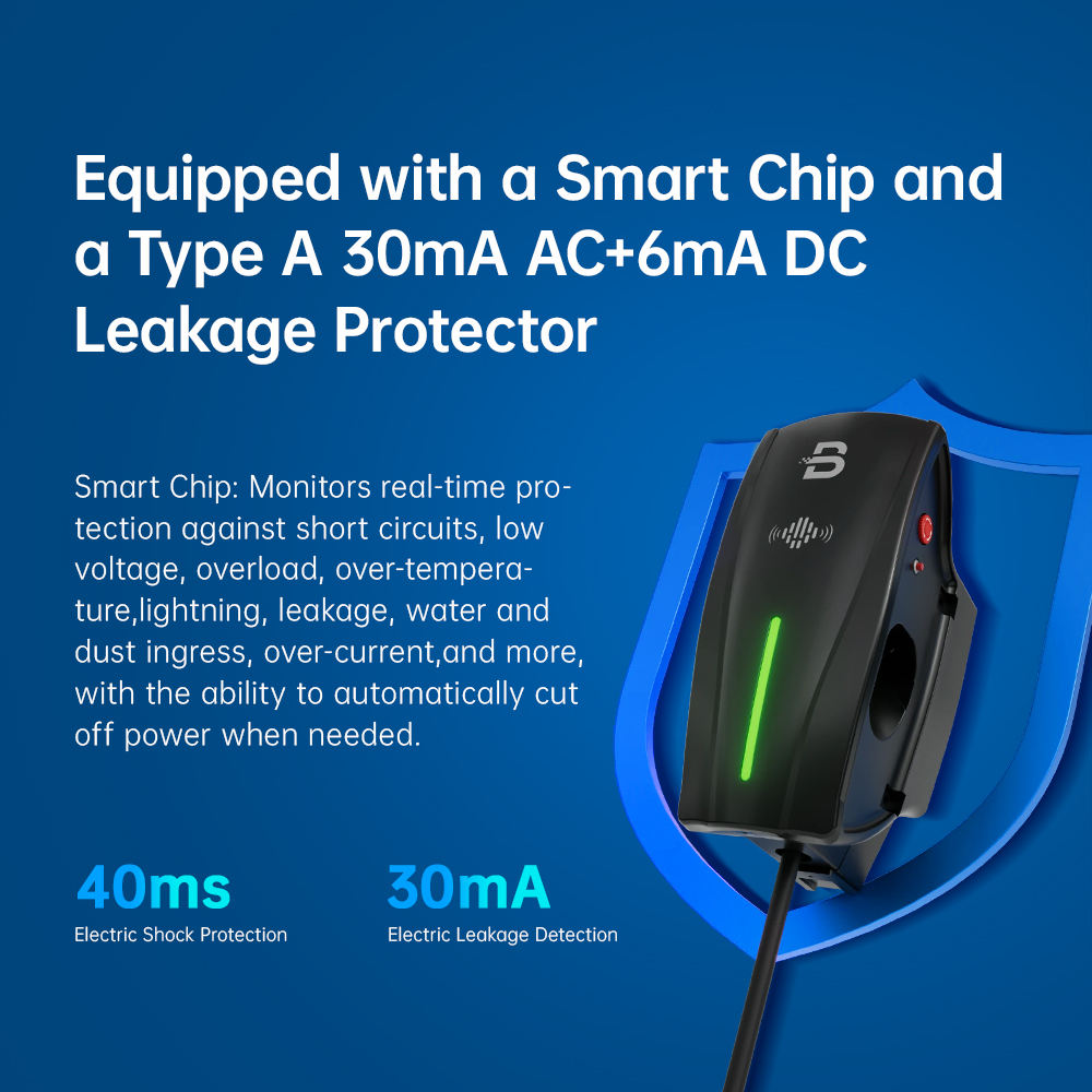 Charging connector with smart chip protection and leakage detection indicator light