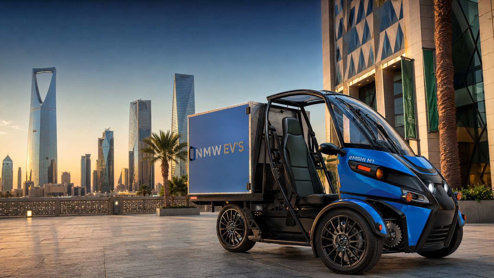NMW eMSHI M1 cargo box variant in Riyadh with NMW EV'S livery